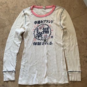 Lucky Brand Women's M Thermal Weave Shirts Japanese Lucky Cat